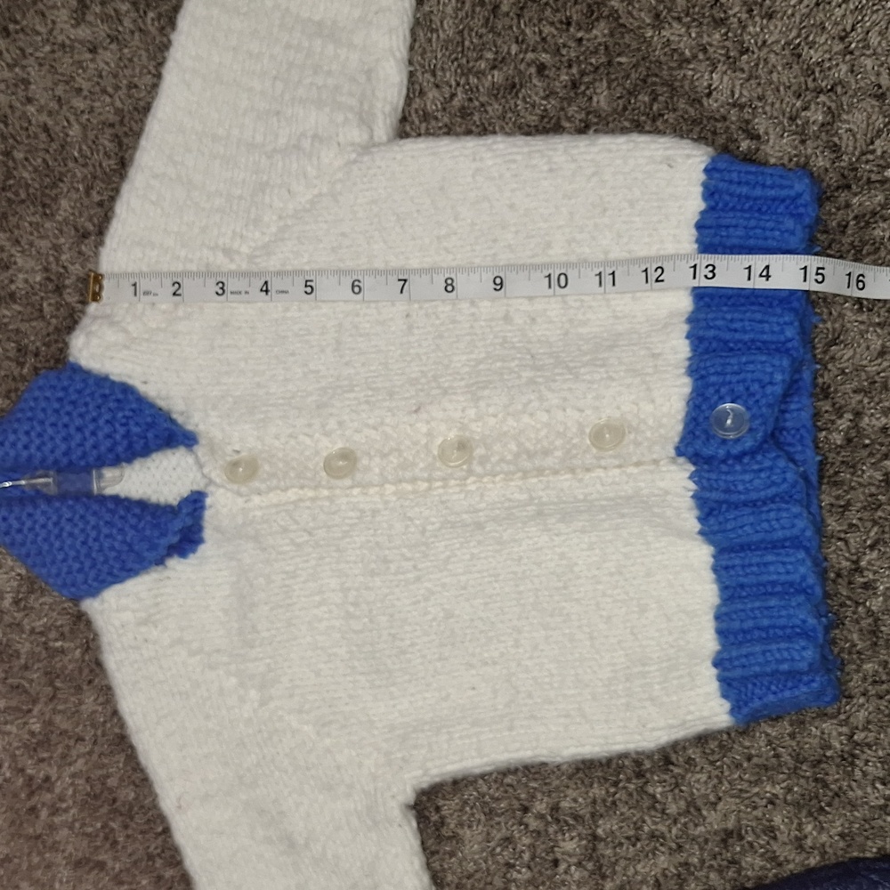 Vintage knit long-sleeve button-down sweater - 2T / 3T - white blue train - Picture 4 of 6